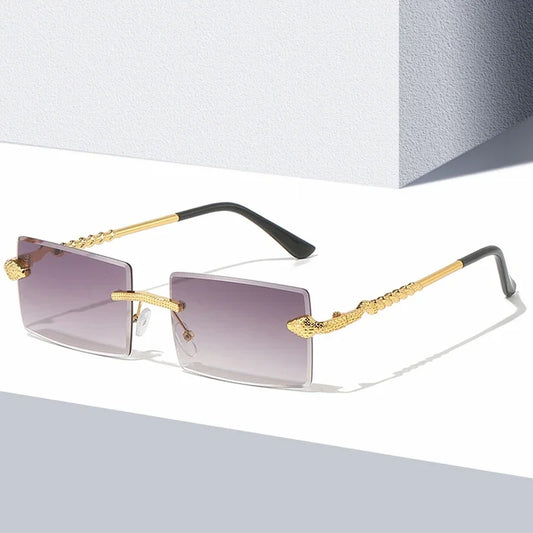 Metal Square Cut Edge Snake Frame Sunglasses for Men Fashion Frameless Personalized Glasses Trendy Retro Ocean Film Sunglasses