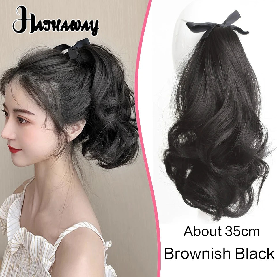 14 Inch Wavy Long Curly Hair Strap-type Pear Flower Curly Wig Ponytail Female Synthetic Fluffy Natural Shopping Commuting Wear