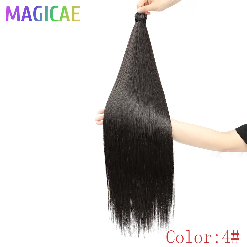 Magicae Braiding Crochet Hair High Heat Resistant 3Pcs 28inches Synthetic Ombre Brown Silver White Straight Bundles Extension