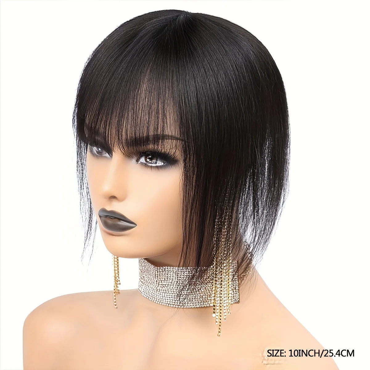 Natural Black Topper Hair With Bangs Human Hair Silk Straight Toppers For Women with Thin Hair Clip In Hair Extensions Daily Use