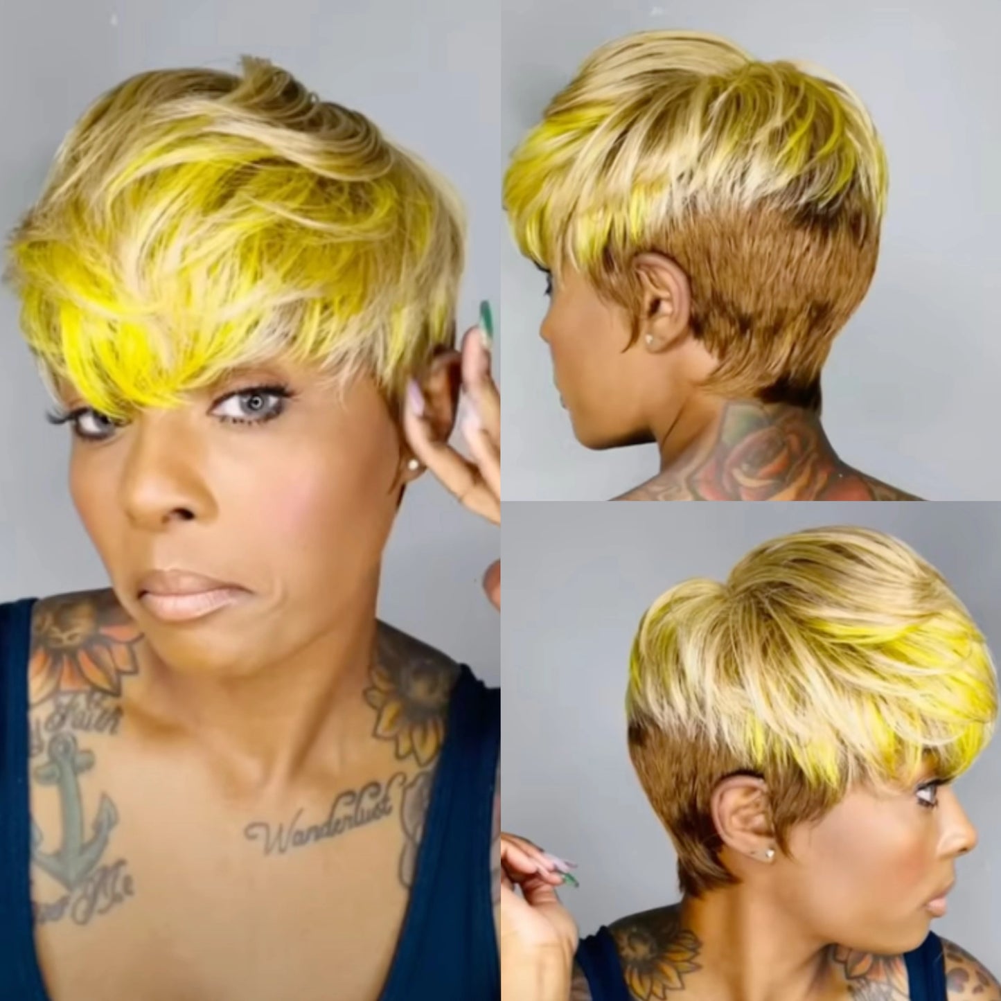 WIGERA Highlight Synthetic Wigs Short Straight Pixie Cut Hair Bob Wig Honey Gold Mix Black Hair For Woman