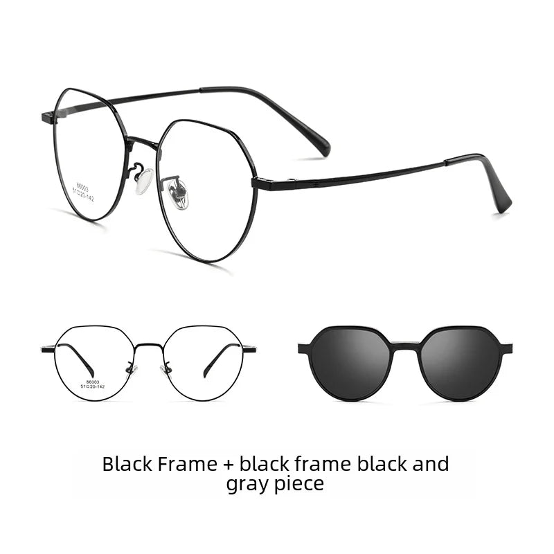 86003 Ultra-lightweight Magnetic Cover Glasses Small Face Retro Style Sunglasses Frame Non-magnetic Titanium Round Frame Lens