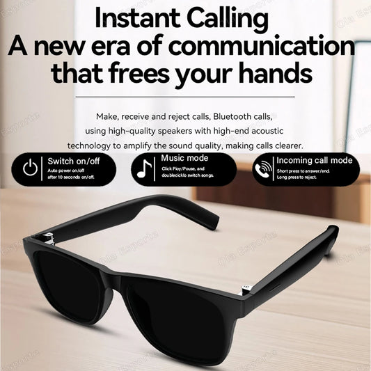 2025 New Men's Smart Glasses Women's Bluetooth Glasses Voice Call Control Music Voice Assistant UV Polarized Sunglasses Eyeglass