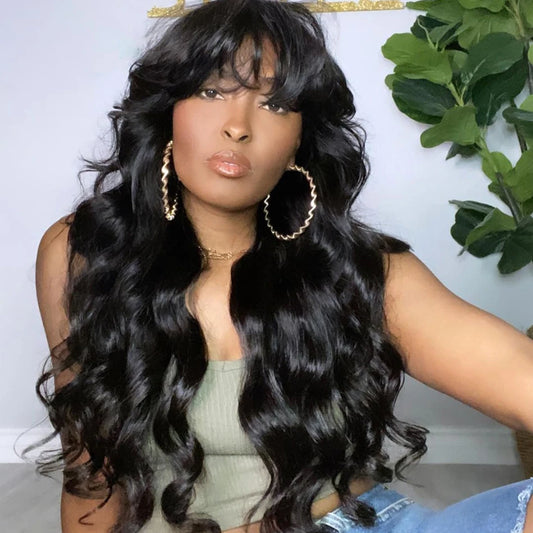 Body Wave Lace Front Wig With Bangs Fringe Human Hair Wigs Women Glueless HD Lace Frontal Wig With Bang On Sale Clearance 180%