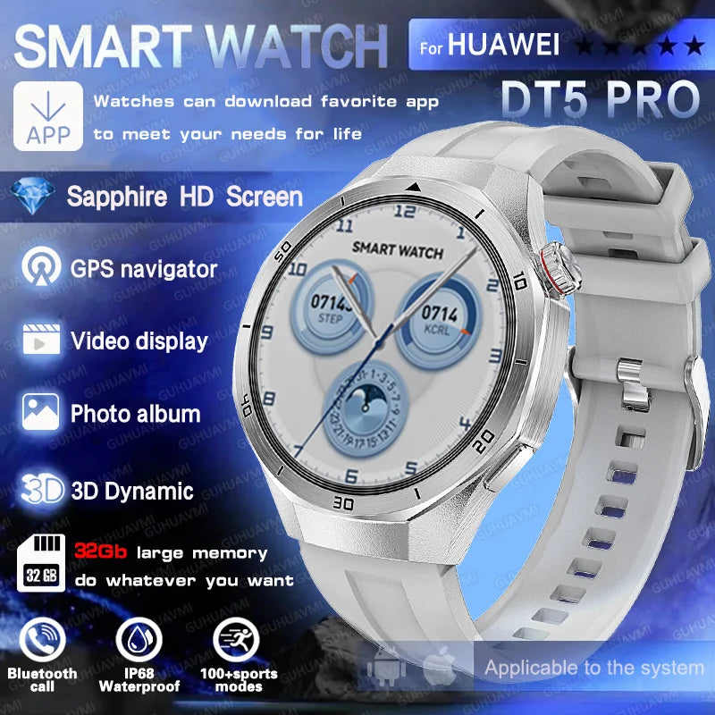 DT5 Pro Watch 32Gb Memory Local Music Bluetooth Call GPS Tracker Compass 3D Menu Bluetooth Smart Watch Men Women 2025