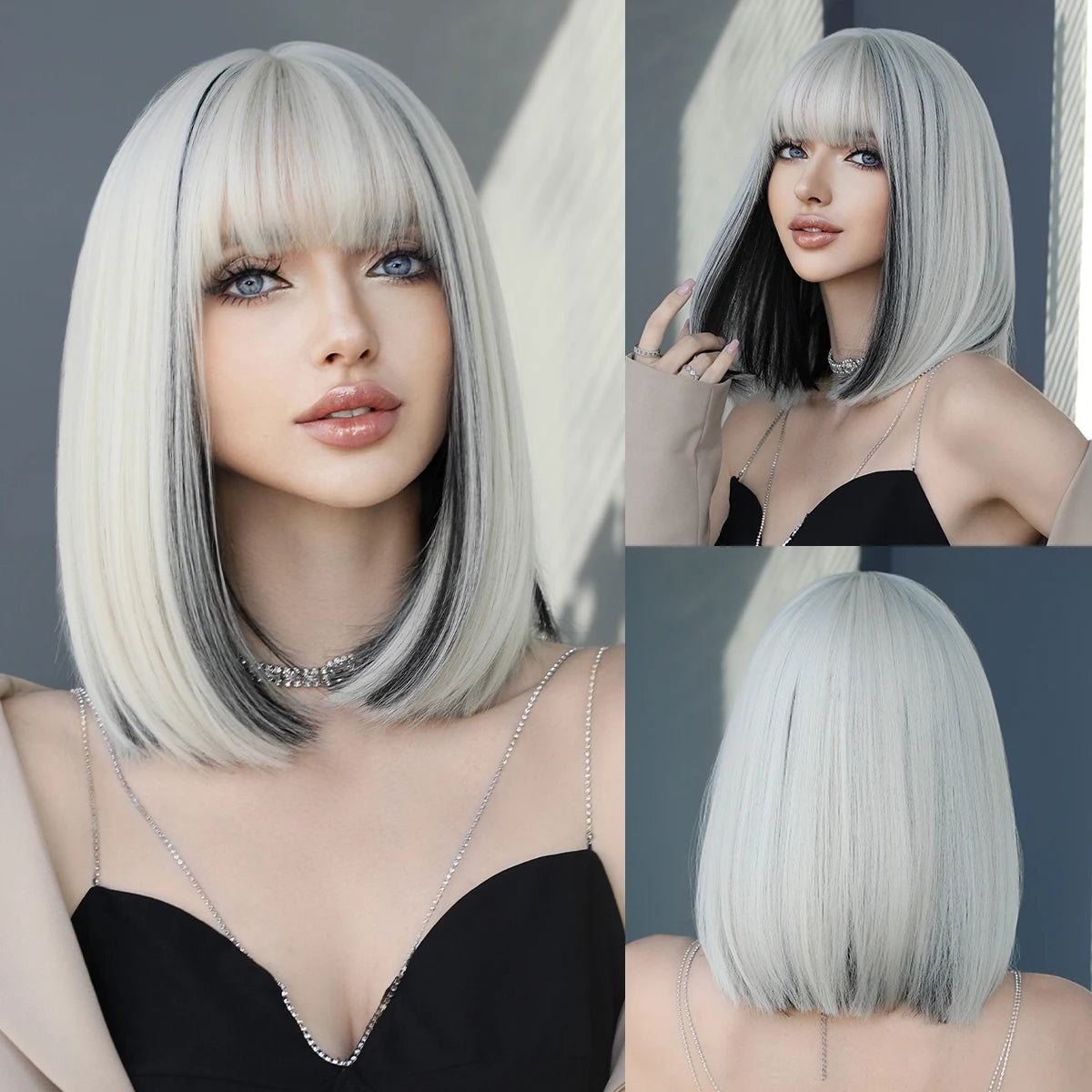 NAMM Ombre Blonde Wig for Women Daily Party Fluffy Bob Wig Natural Synthetic Hair Fashion Wig with Bangs Heat Resistant Fiber