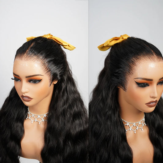 Bye Bye Knots Natural Curly Wave 13x6 Lace Frontal Human Hair Wigs Glueless Wear and Go Deep Pre-Plucked Bleached Knots Arabella