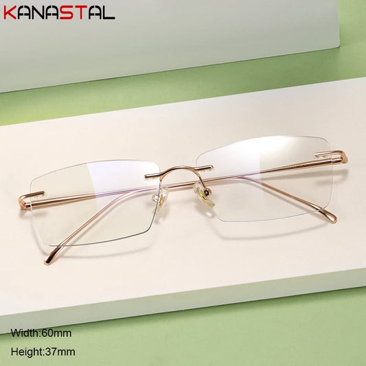 Men Rimless Eyeglasses Frame Blue Light Blocking Lenses Women Computer Pure Titanium Glasses Prescription Myopia Reading Eyewear