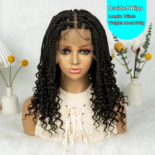Knotless Box Braided Wigs with Curly Ends Synthetic Full Lace Boho Braided Lace Wigs Lace Frontal Braids Wig for Black Women