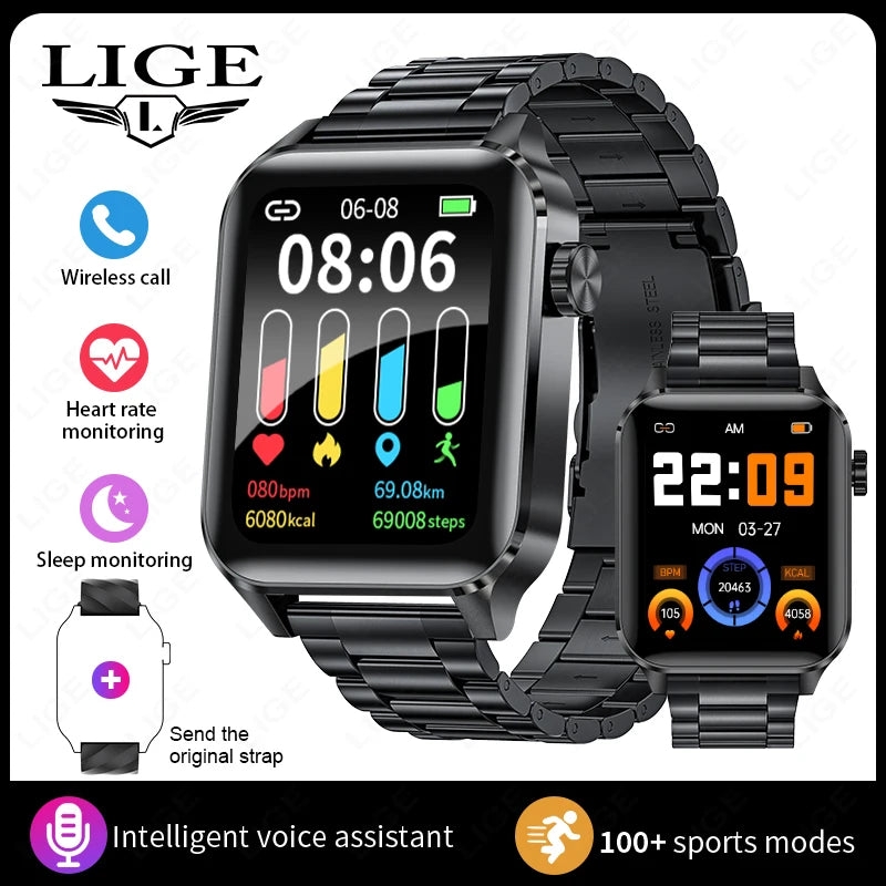 LIGE New Bluetooth Call Smart Watches Women Wrist Watch Sports Fitness Watches IP68 Waterproof Smartwatch For Android iOS iPhone