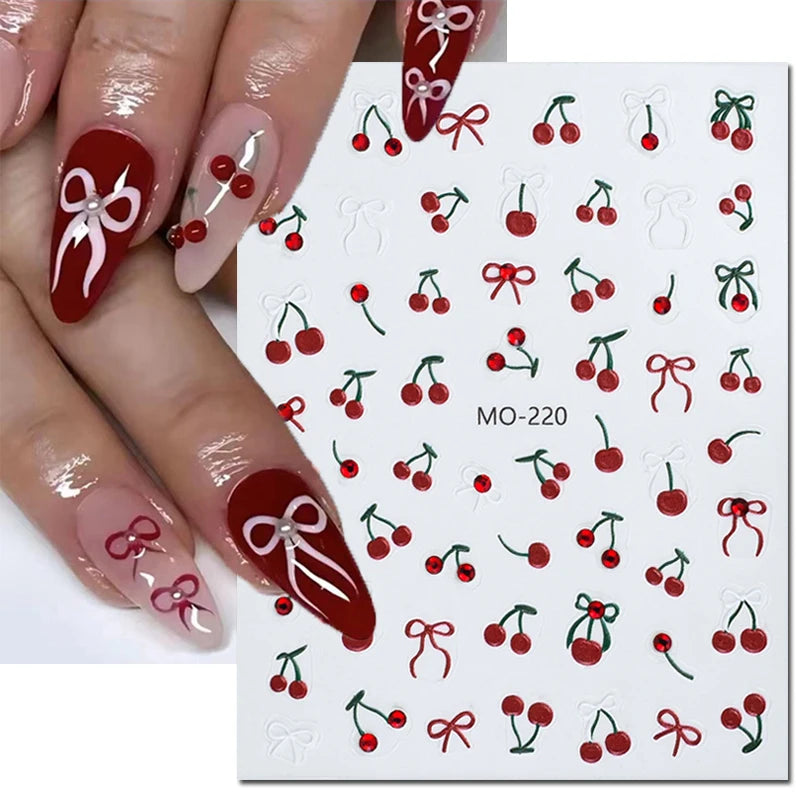 5d Embossed Nail Art Stickers Golden Lines Semi-Transparent Purple Blue Flowers Decals Decorations For Nail Tips Manicures