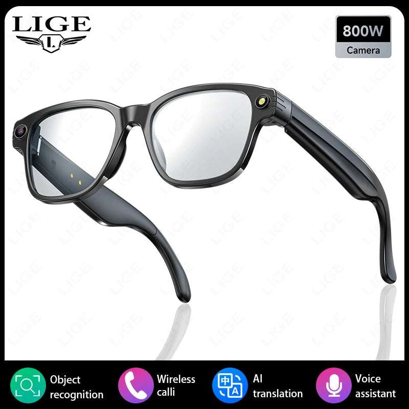 LIGE Smart AI Glasses 800W Pixel Shooting Camera HD Photo Video Voice Call Translation Waterproof Bluetooth Chat Sunglasses New