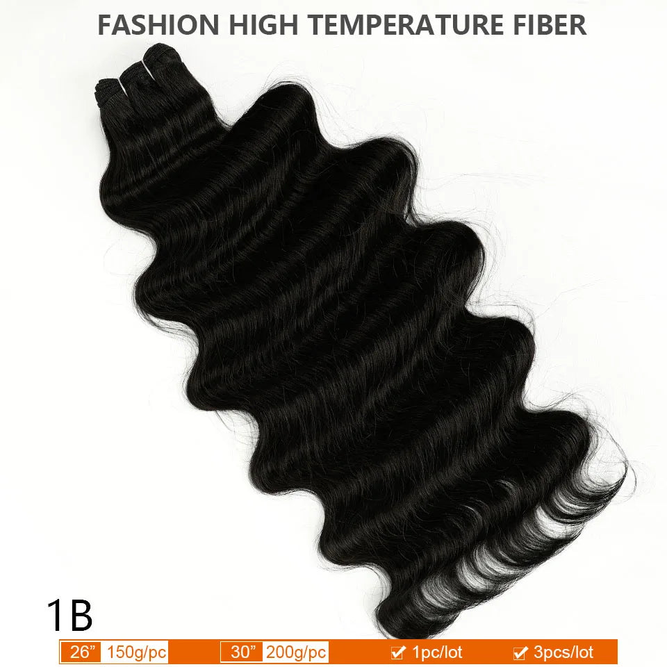 30Inches 200grams Blond Ombre 27/613 Brown Body Wave Synthetic Hair Weave Bundles Soft Bio Human-Like Heat Resistant Ponytail