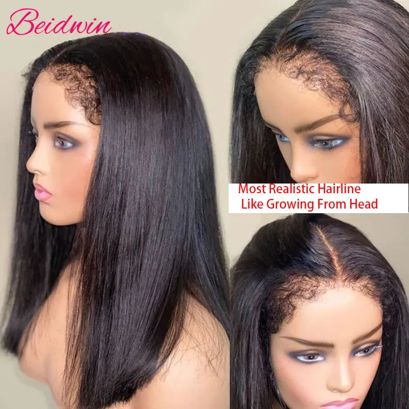 180 Density 13x4 Human Hair Lace Wig 34 Inch Brazilian Straight 4C Kinky Edges Wigs Transparent Lace Front Wigs For Women