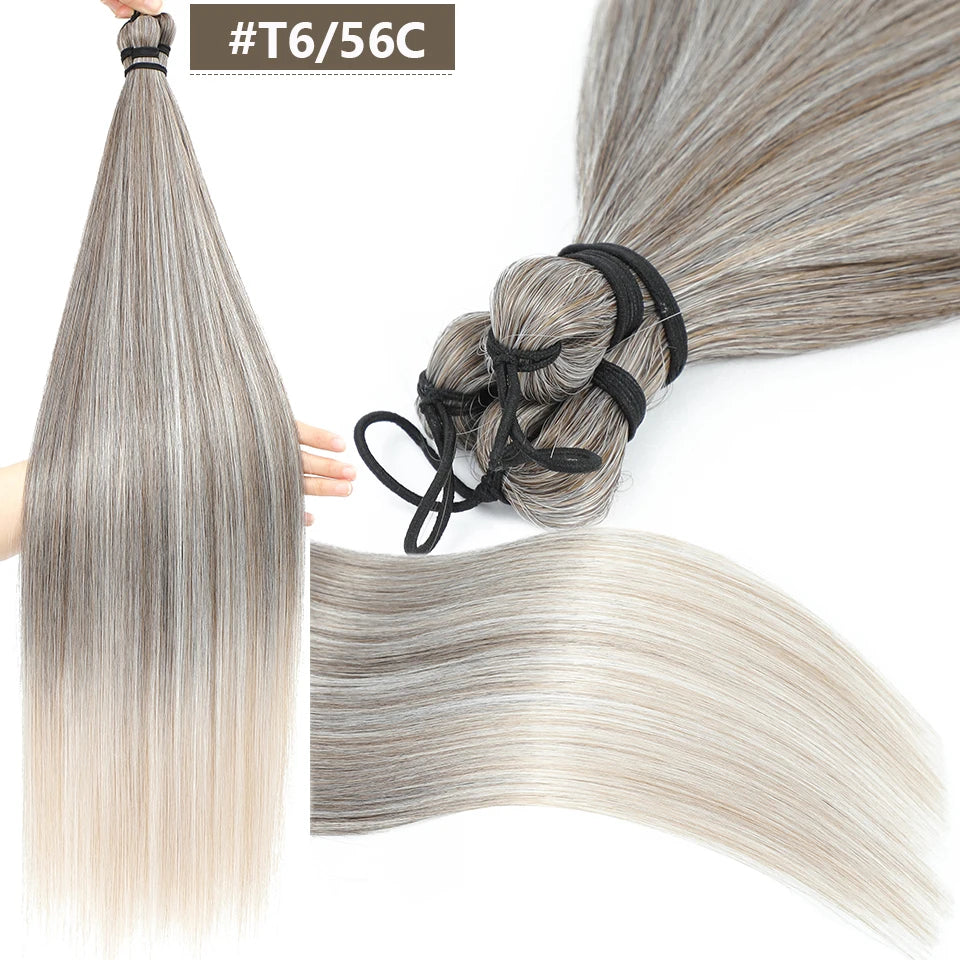 Magicae 300grams 3Pcs 28Inches Straight Crochet Braids Blond 27/613 Ombre Brown 6# Sliver 60# Gray High Synthetic Hair For Women