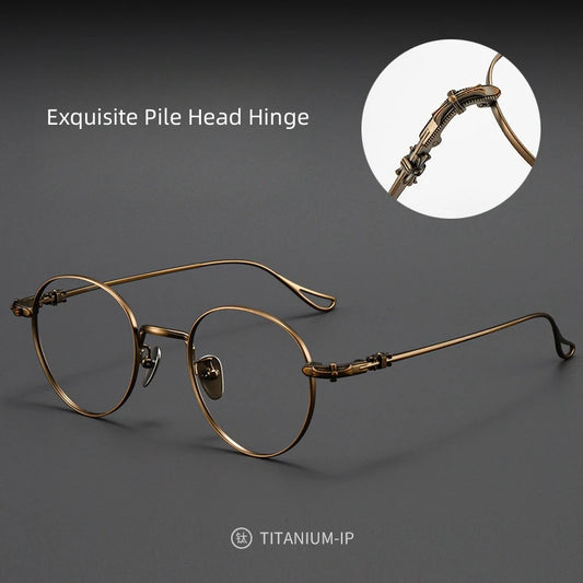 FIRADA Fashion Comfortable Round Glasses Retro Pure Titanium Luxury Eyeglasses Optical Prescription Eyewear Frame Men BK-GP401-C