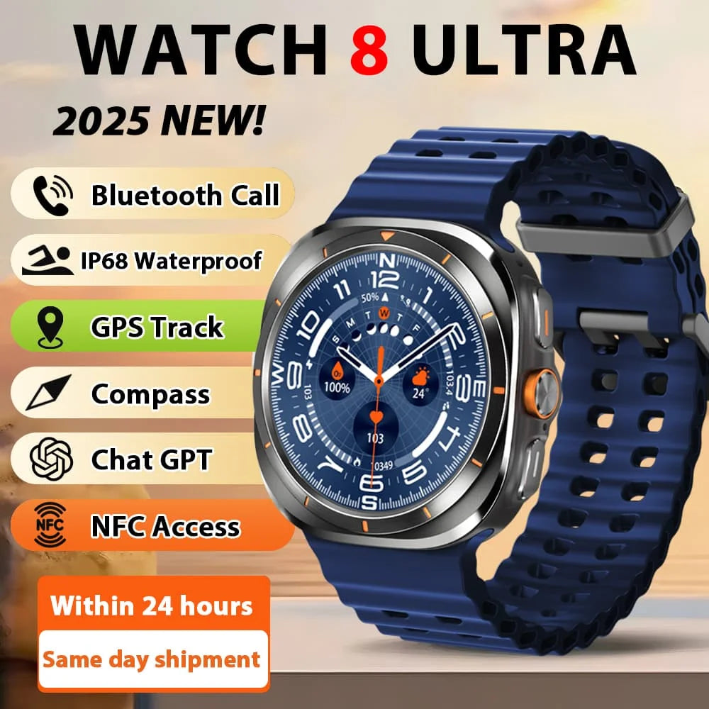 2025 New Watches 8 Ultra GPS Track Smart Watch Men Amoled Screen Heart Rate BT Call NFC Sports IP68 Waterproof Smartwatch Woman