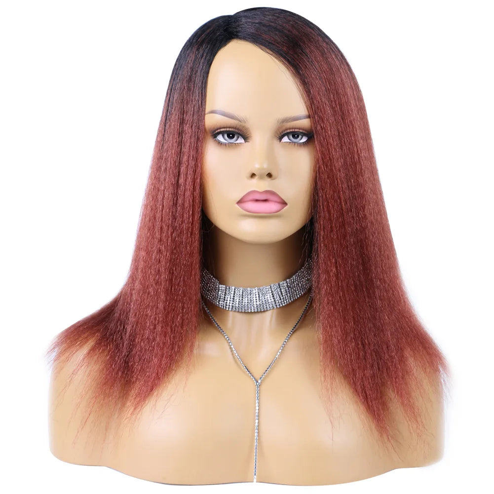 Ombre Synthetic Wig For Women Medium Part Women Kinky Curly Afro Hair Wigs Yaki Straight Wigs Black Natural Female Wigs cosplay