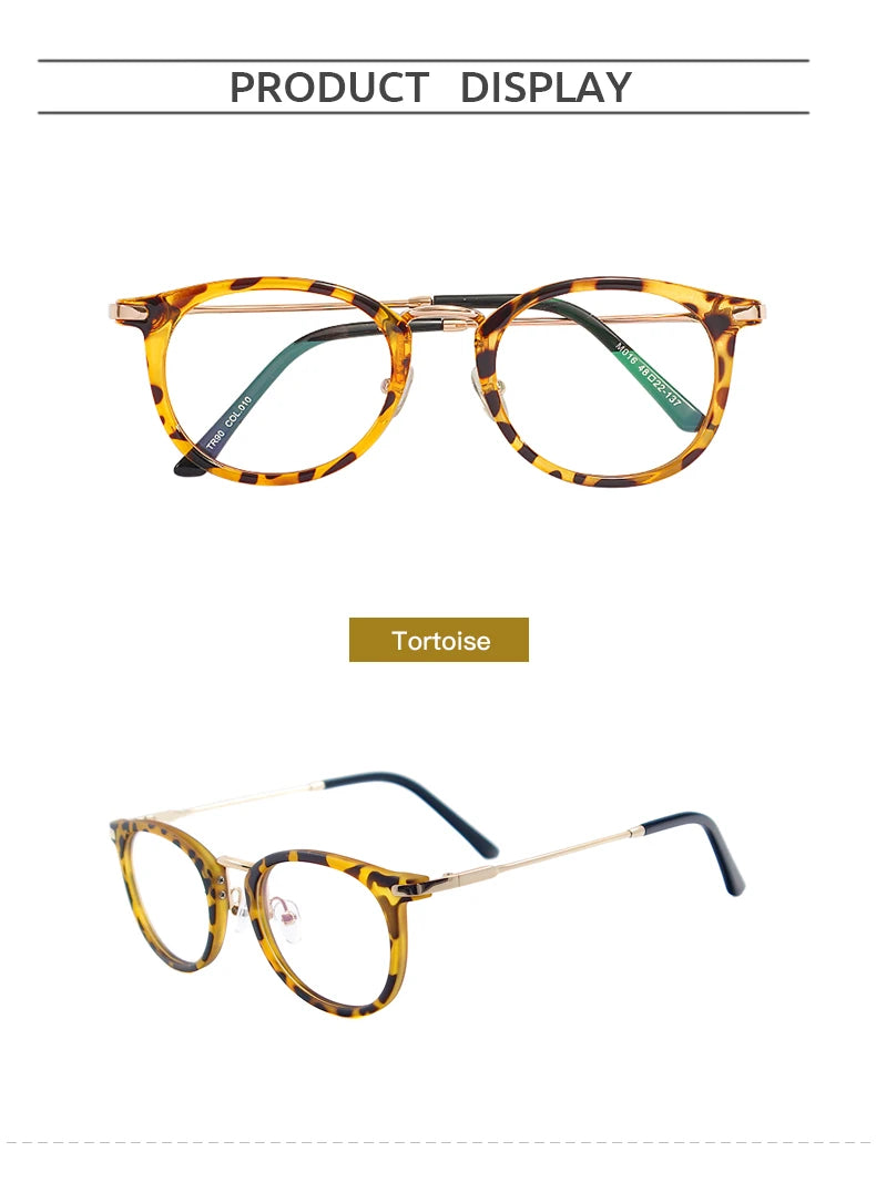 TR90 Men Women Lightweight Vintage Eyeglasses Frame Round Plastic Leopard Clear Spectacles For Optical Prescription Lenses