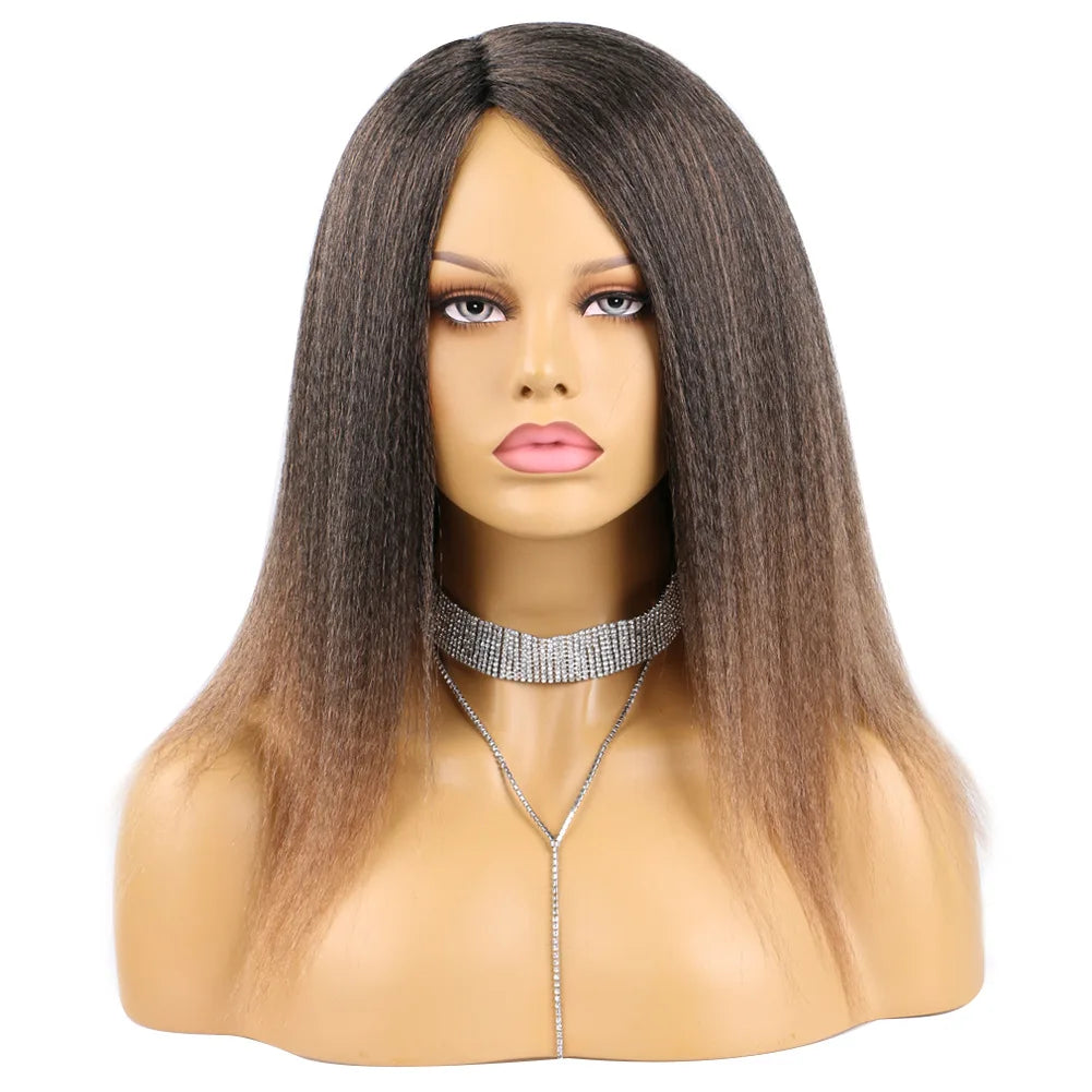 Ombre Synthetic Wig For Women Medium Part Women Kinky Curly Afro Hair Wigs Yaki Straight Wigs Black Natural Female Wigs cosplay