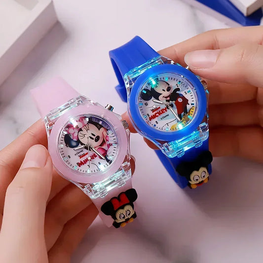 Disney Mickey Children Watches Girls Color Light Source Silicone Princess Elsa Kids Watch Boys Gift Wrist Clock