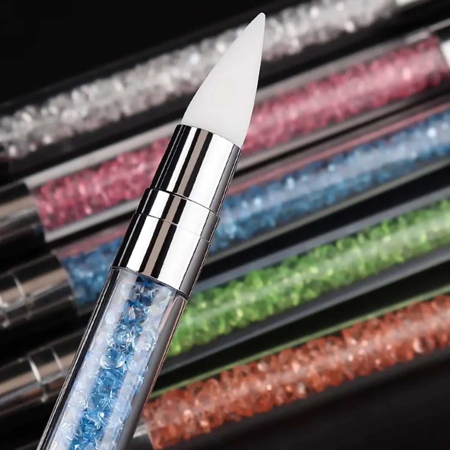 5Pcs White Sculpture Dotting Pen Nail Art Brush Tool Colorful Crystal Dual-head Carving Flower Painting Pen DIY Manicure Tools