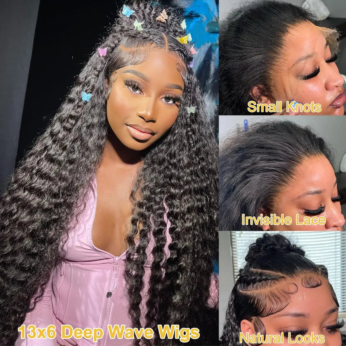 Deep Curly 13x6 HD Transparent Lace Front Human Hair Wigs 34inch PrePlucked Brazilian Deep Wave 13x4 Lace Frontal Wig For Women
