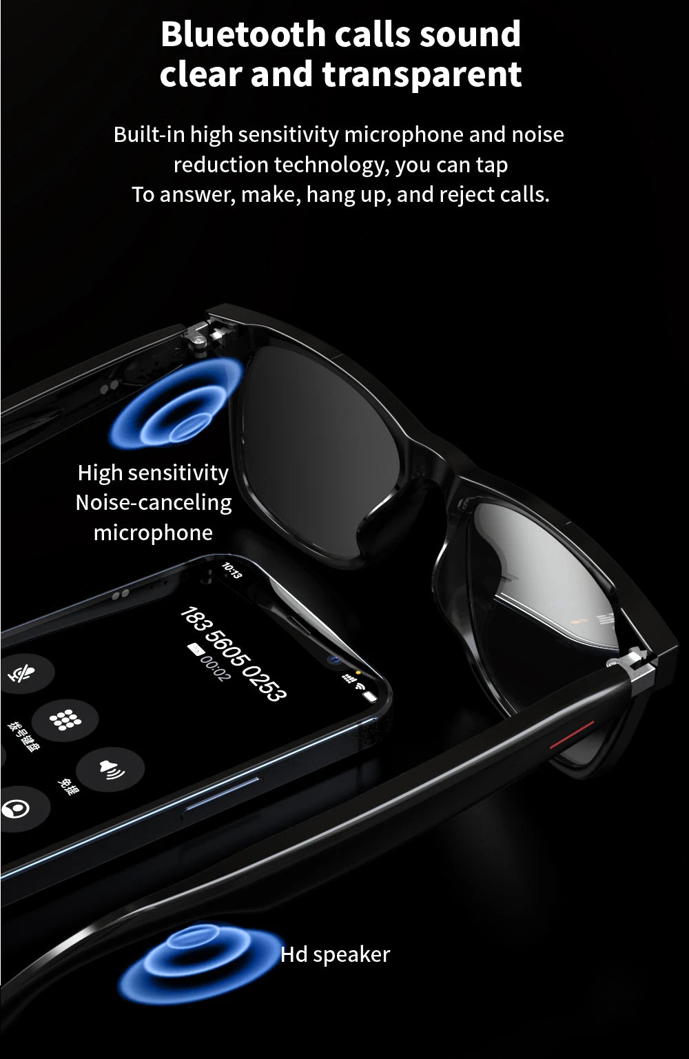 AI Bluetooth Smart Glasses Real-Time Translation Multilingual Listening Music & Call Functionality