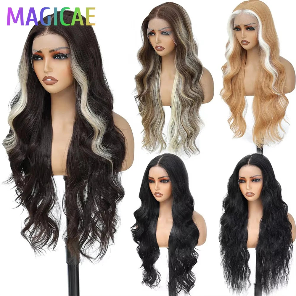 30Inches 13x4 Lace Frontal Heat Resistant Bio Synthetic Body Wave Wigs Ombre Blond 613 Swiss Transparent Lace Lace Front Wigs