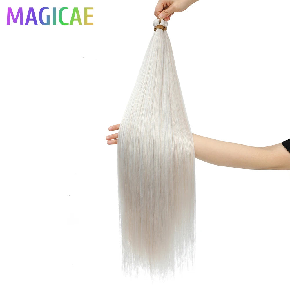 28 Inches 3PCS Ariel Straight Crochet Braids White Silver Gray 56A# Ombre Brown Braiding Bundles High Temperature Synthetic Hair