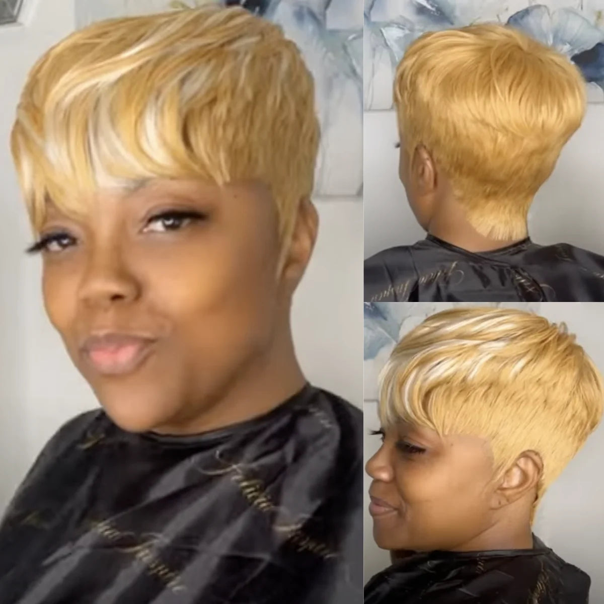 WIGERA Highlight Synthetic Wigs Short Straight Pixie Cut Hair Bob Wig Honey Gold Mix Black Hair For Woman