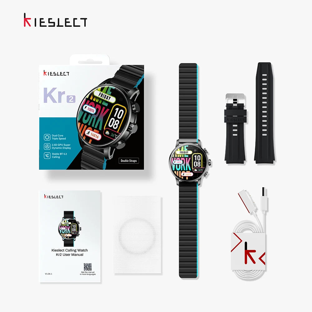 Kieslect Kr2 Smart Calling Watch 1.43" FHD AMOLED Display with AOD for Android iOS Remote Camera Control Fitness Tracker