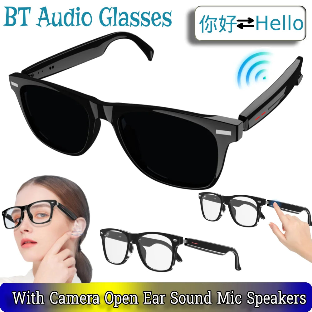 Smart Glasses BT Audio AI Voice Glasses With Camera Open Ear Sound Mic Speakers Remote shooting Wearable Eyeglass