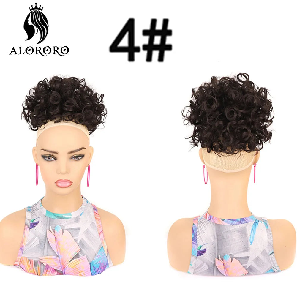 Curly Elastic Drawstring Hair Bun Wave Messy Bun Large Full Hair Bun Hairpiece Short Synthetic Ponytail Extension for Women