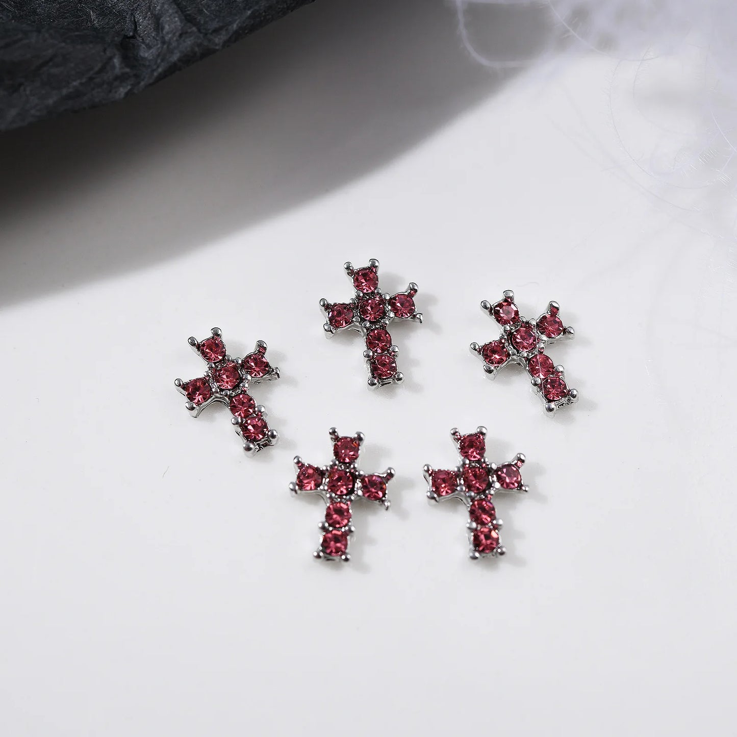 10Pcs Dark Series Cross Nail Charm Luxury Retro Silver Bottom Rhinestone Nail Art Decoration 3D Punk Cross Manicure DIY Supplies