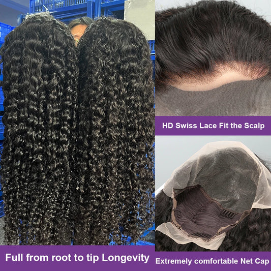 Xcurly 30 40 Inch Deep Wave 13x4 HD Lace Front Wig Human Hair For Women 220 Density Loose Water Curly 13x6 Lace Frontal Wigs