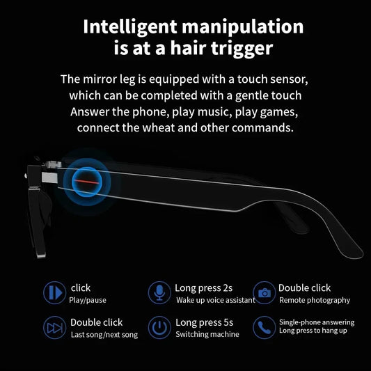 VIKEFON E13 Smart Glasses Blue Light Filtering Polarized Sunglass Lenses Audio Built-in Mic & Speakers Touch & Voice Assistant