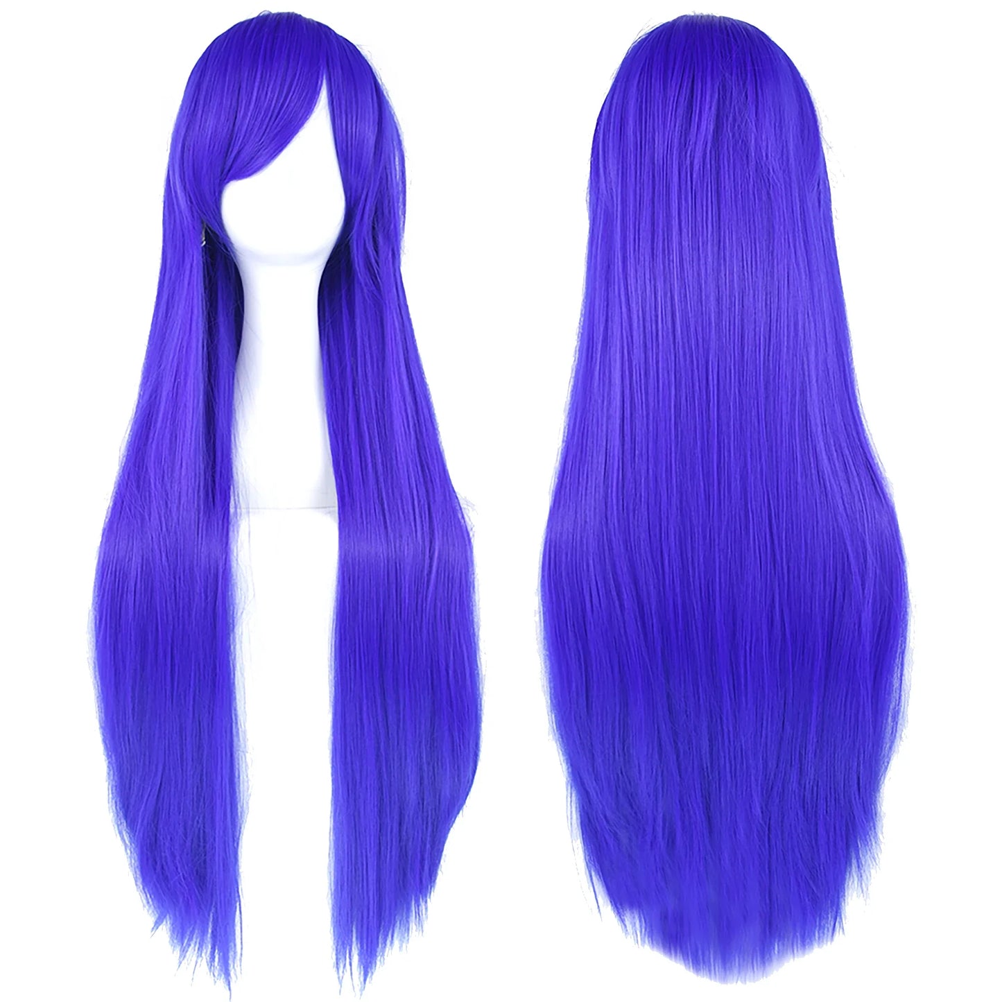 80cm Long Synthetic Hair White Purple Cosplay Wigs Party Black Hair for Women Straight Wig Hairpiece