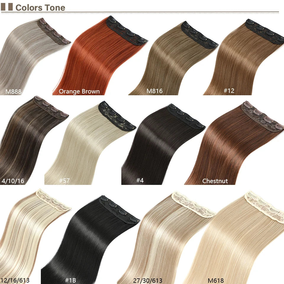 Ginger Orange Clip In Straight Hair Extensions Ombre Blond 27/613# 24inch 200g 4Pcs/pack Heat Resistant Nature Brown Hairpieces