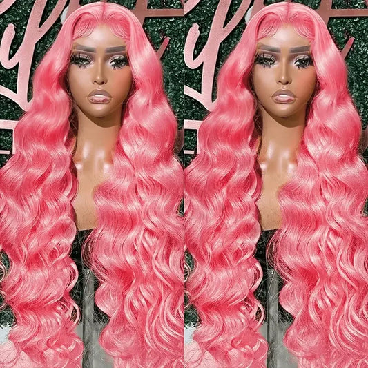 Pink Body Wave 13x4 13x6 HD Transparent Lace Frontal Wigs 30 40 Inch Lace Front Wig Color Human Hair Wigs Pre Plucked For Women