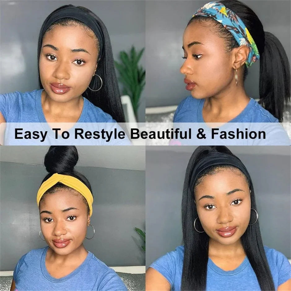 Headband Wig Human Hair Bone Straight Human Hair Wigs Full Machine Made Peruvian Human Hair Wigs For Black Women Easy to Go 180%