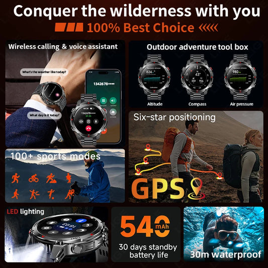 LIGE Outdoor Military Smart Watch Men 1.46" HD Screen Built-in GPS Compass Altimeter 3ATM Waterproof Clock BT Call SmartWatches