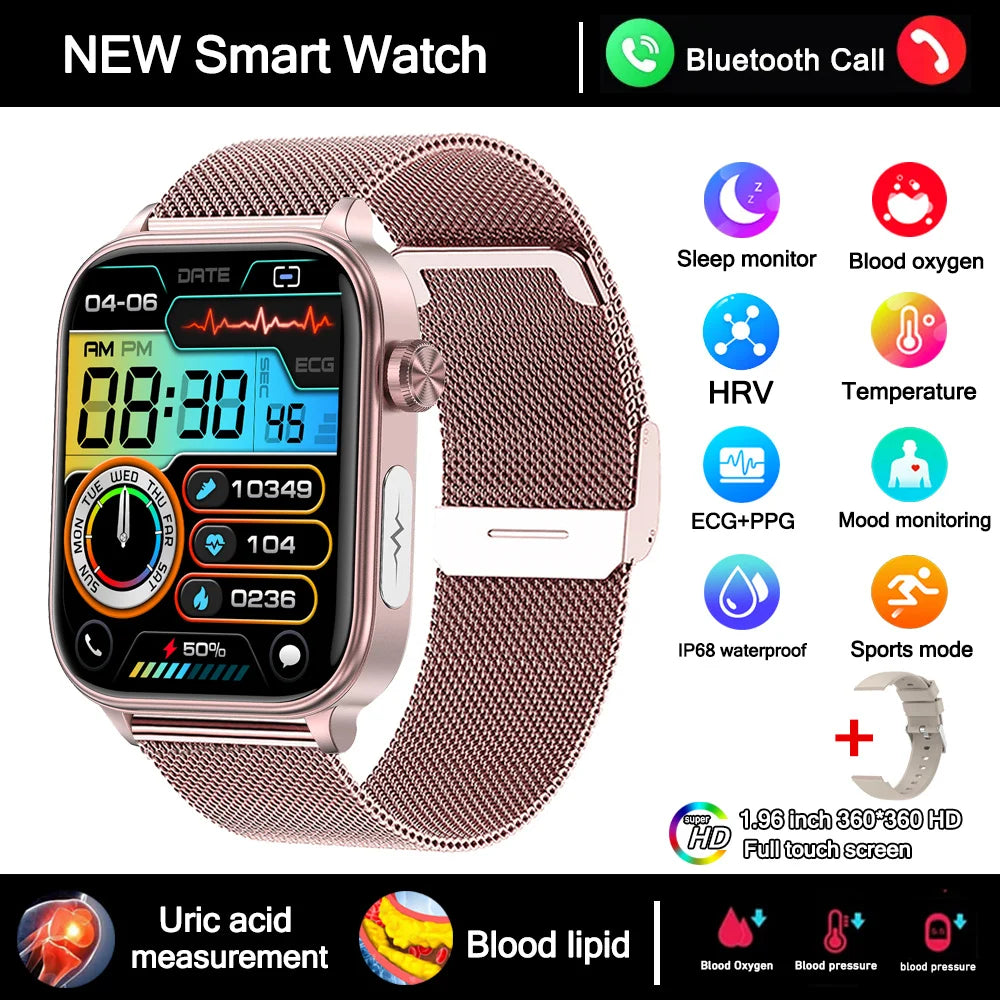 2025 New Smart Watch Diagnosis Blood Lipids Uric Acid Blood Pressure Smartwatch Men ECG+PPG Voice Bluetooth Call Health watch