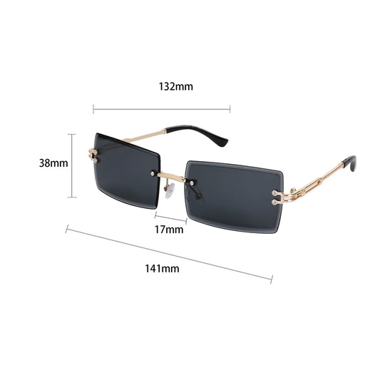 Vintage Fashion New Sunglasses Rimless Frameless Rectangle Shades Gradient UV400 Summer Traveling Sun Glasses for Women