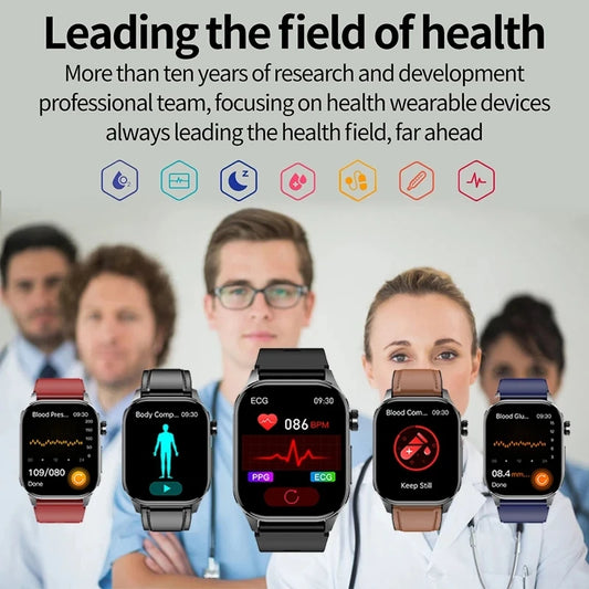 New Blood Glucose Health Smartwatch Men ECG+PPG Blood Pressure Lipids Uric Acid Sport Bluetooth Call IP67 Waterproof Smart Watch