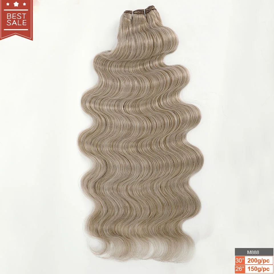 Magicae 30Inches 200 Grams Long Synthetic Hair Weave Ombre 27/ 613 Blond Brown Hair Extensions Body Wave Ponytail Hair Bundles