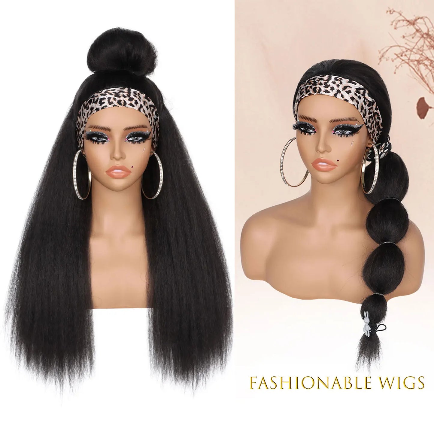 Synthetic Yaki Straight Hair Headband Wig Kinky Straight Headband Wigs for Women Long Machine Made None Lace Front Wig