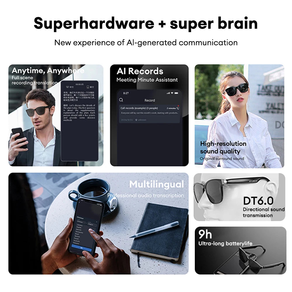 MGALL MG-C8 AI HD Smart Glasses V5.4 Bluetooth Call Voice Assistant 98% Accuracy Translate Recording Videos Glasses Waterproof