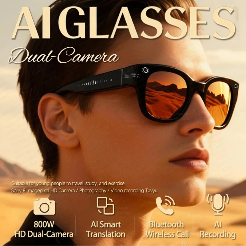 Outdoor 800W Pixel Photography Smart Glasses Men AI Translation Video Recording Voice Assistant Waterproof Fashion Glasses Women