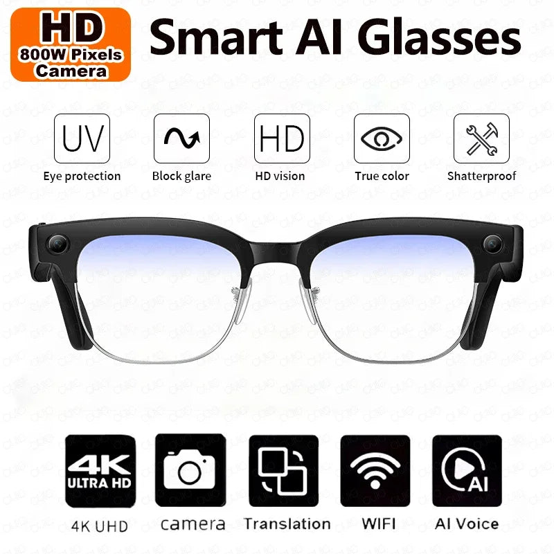 IP65 AI Smart Glasses 800MP HD Camera Take Video Photo Bluetooth Call Voice Assistant Music Player Smart Translation Sunglasses